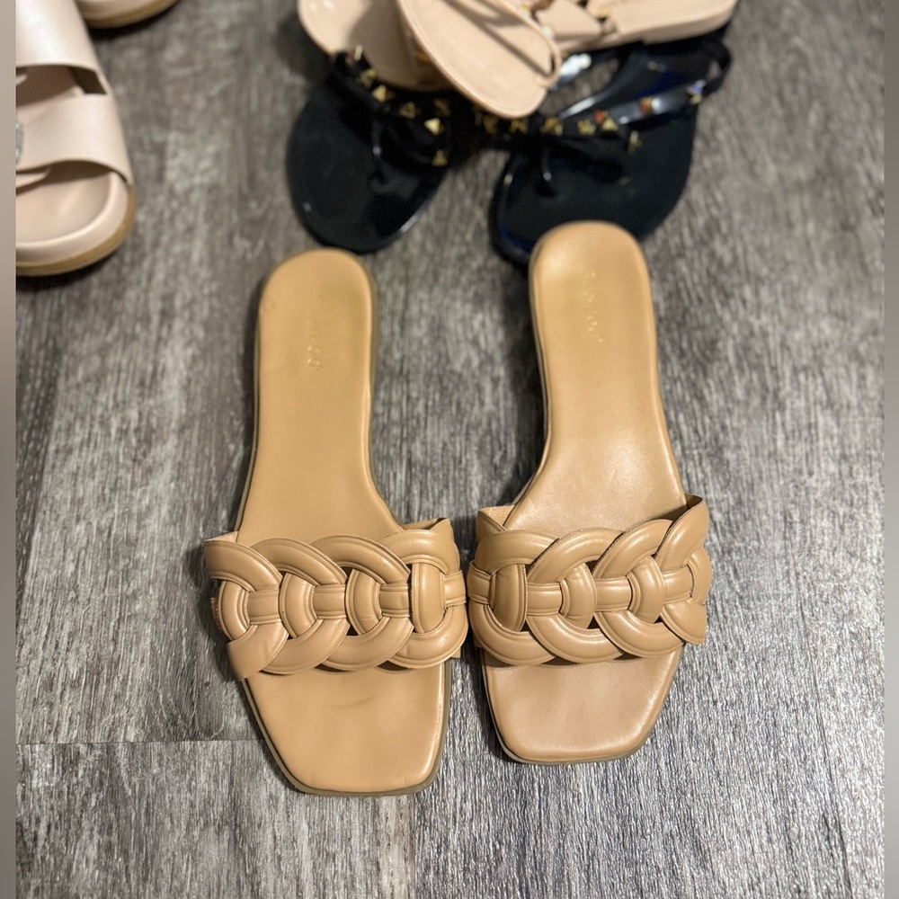 Tan Braided Slide Sandals